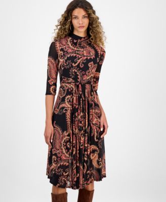 Women's Printed Mock Neck Midi Dress