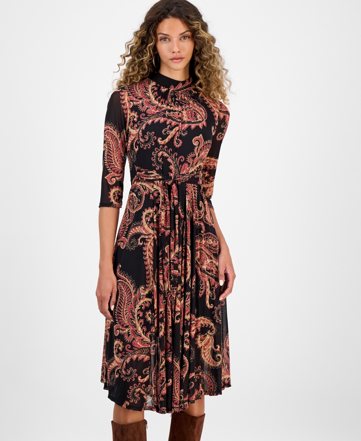 Robbie Bee Women's Printed Mock Neck Midi Dress In Multi