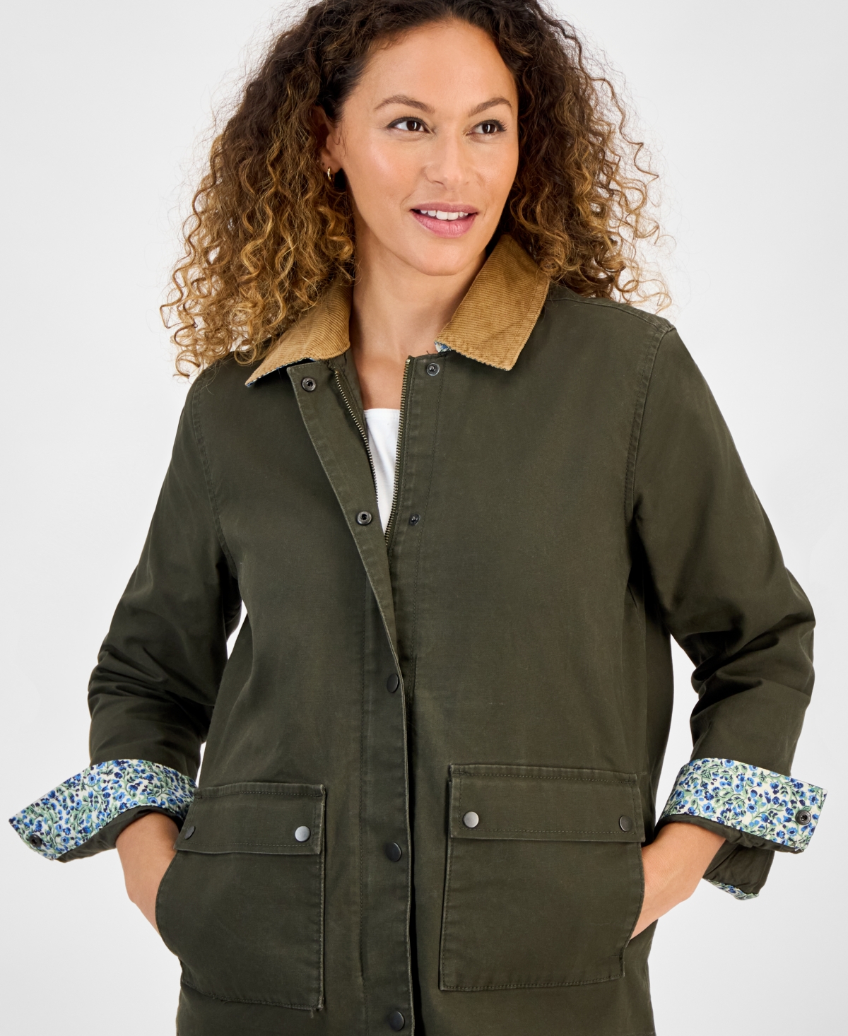 Style & Co Style Co Womens Collared Utility Barn Jacket Pxs 4x Macys Exclusive In Green