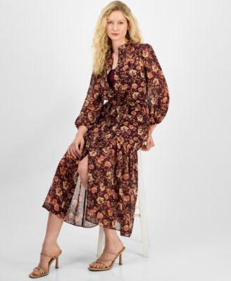Women's Floral Chiffon Tie-Waist 3/4-Sleeve Dress