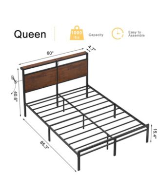 Vintage Queen Size Bed Frame with Storage LED Headboard, No Box Spring Needed