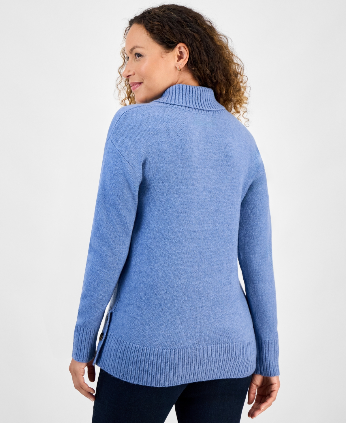 Style & Co Petite Shawl-collar Button-trim Tunic Sweater, Created For Macy's In Blue