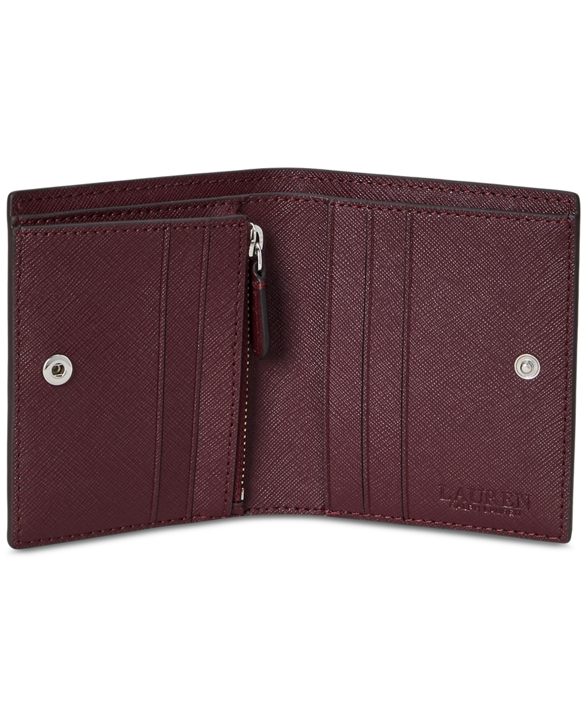 Ralph Lauren Crosshatch Leather Compact Wallet In Burgundy