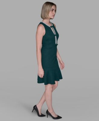 Women's Embellished Knit Tweed A-line Dress