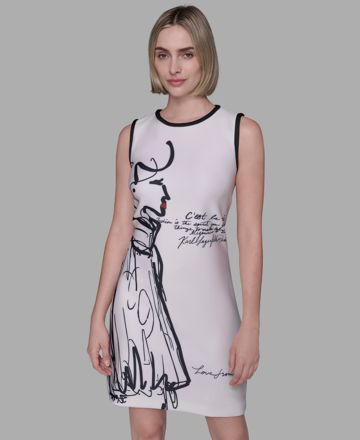 Karl Lagerfeld Women's Sleeveless Scuba Shift Dress In White