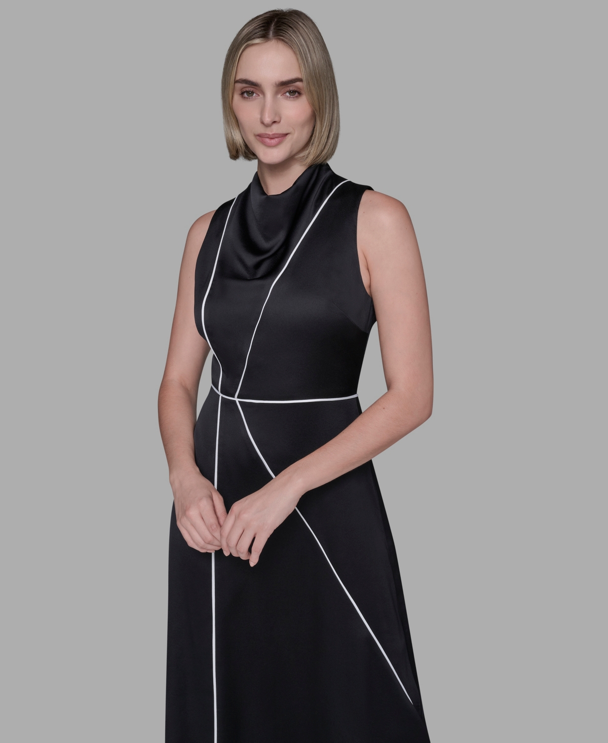 Karl Lagerfeld Women's Piped-trim Fit And Flare Dress In Multi