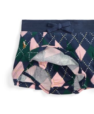 Baby Girls 2-Piece Printed Short Sleeve Polo Shirt and Pleated Skirt Set