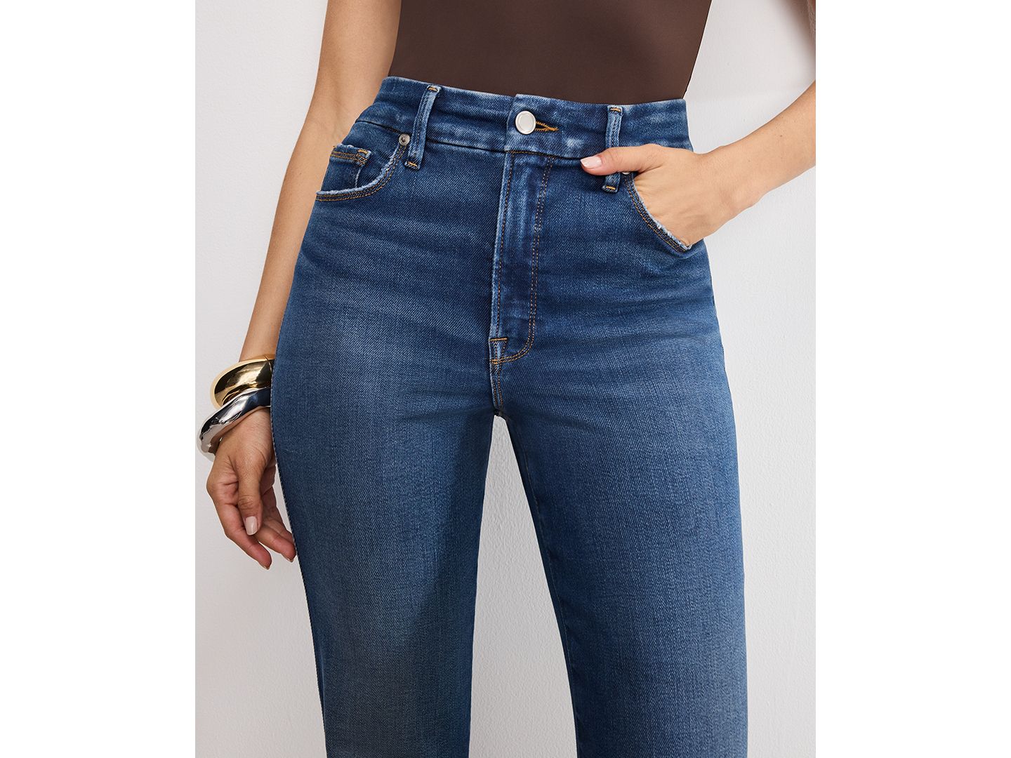 Женские джинсы Good American Soft Tech Good Curve Straight Jeans, Regular & Plus Size, цвет: Индиго — фото 3