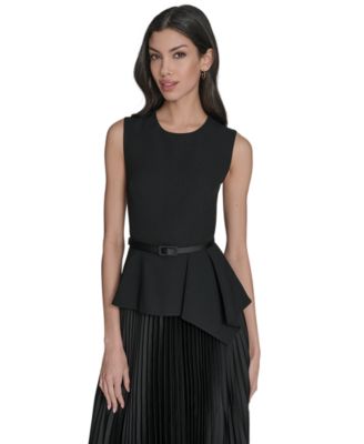 Women's Sleeveless Crewneck Peplum Midi Dress