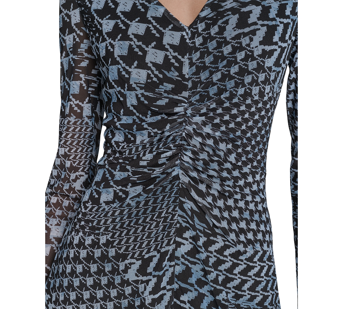 Eliza J Women's Long-sleeve Printed-mesh Midi Dress In Gray