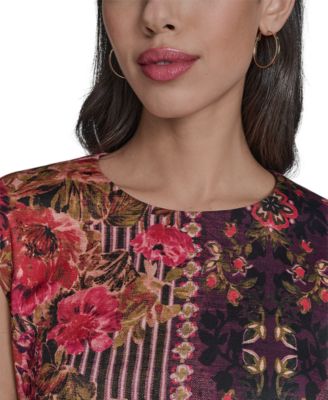 Women's Printed Scuba Extended Sleeve Bodycon  Dress