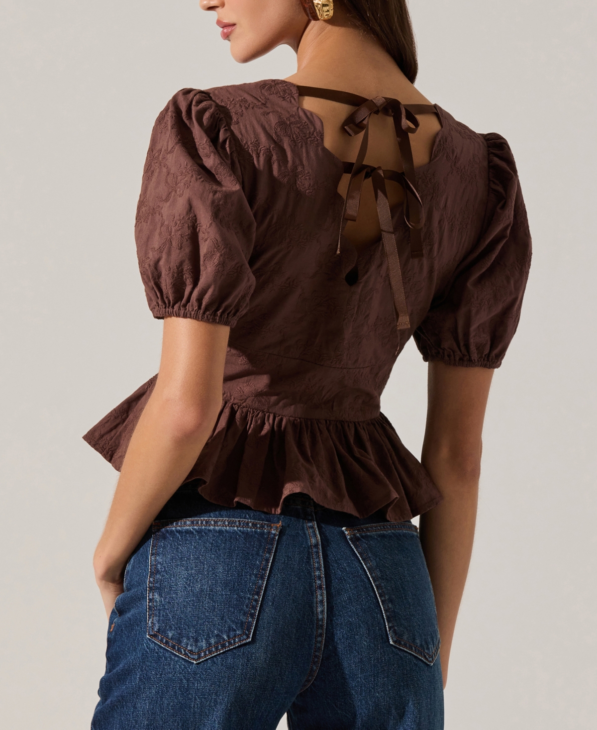 Astr The Label Arely Embroidered Cotton Button-up Top In Brown