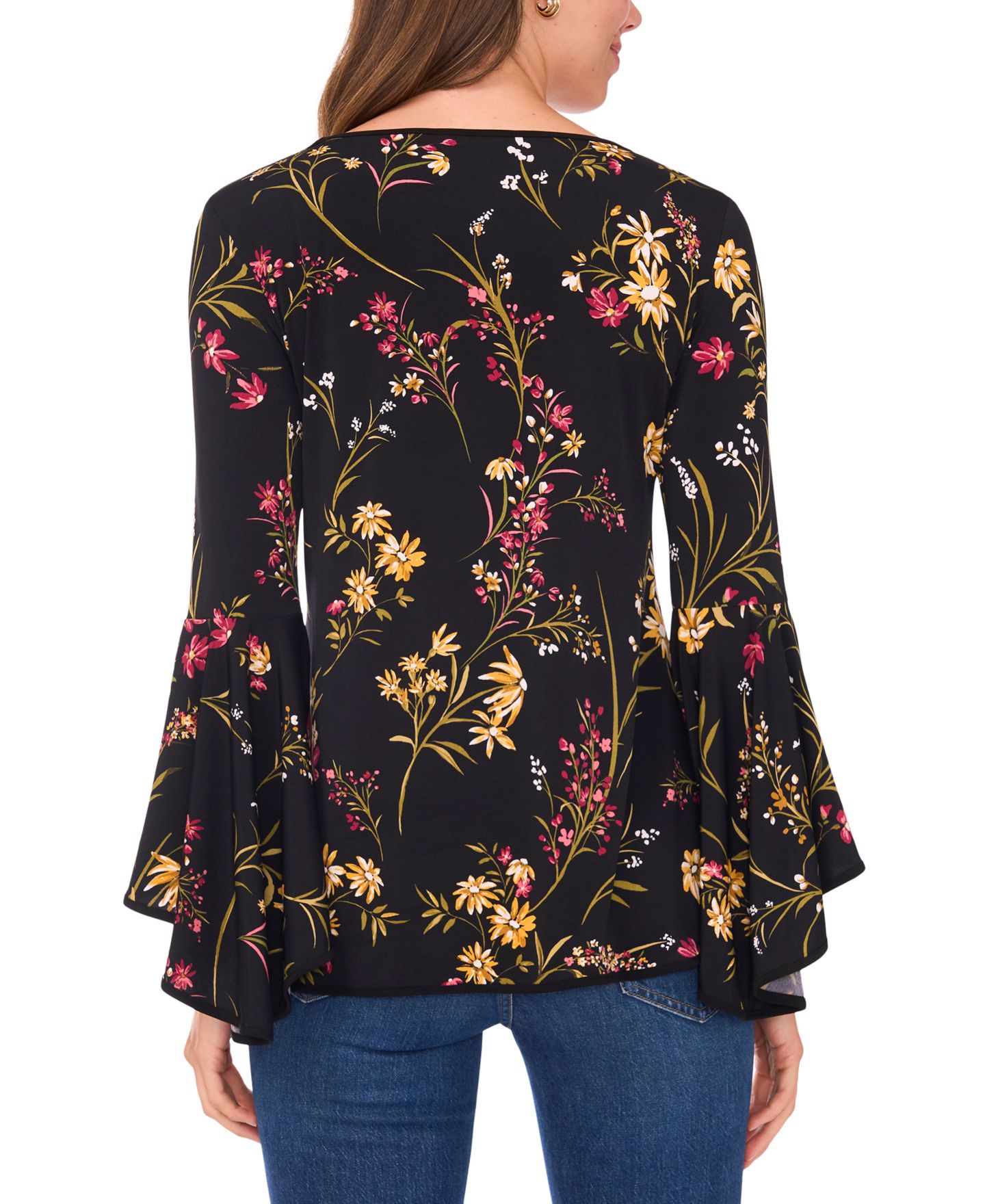 Женская блузка Sam & Jess Printed Crewneck 3/4-Bell-Sleeve Blouse, цвет: Чёрный с принтом — фото 3