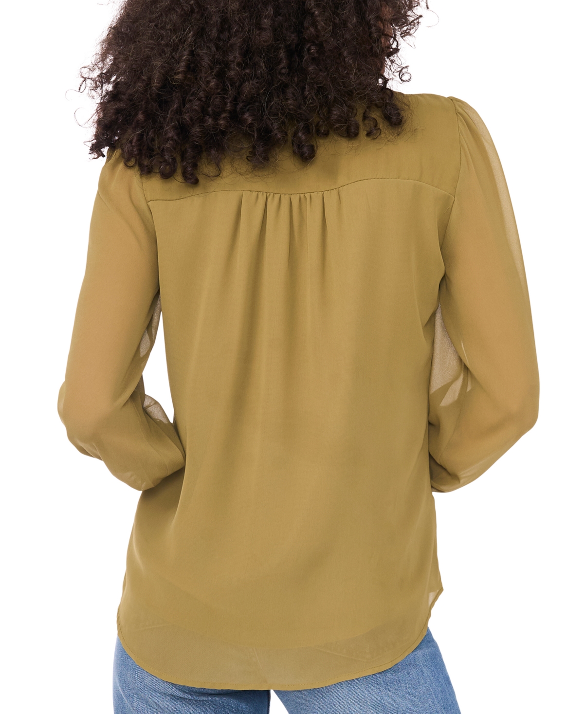 Sam & Jess Women's V-neck Button-front Smocked-shoulder Top In Green