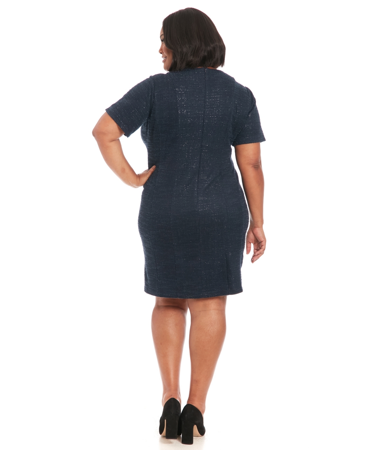 London Times Plus Size Side Button Sheath Dress In Blue