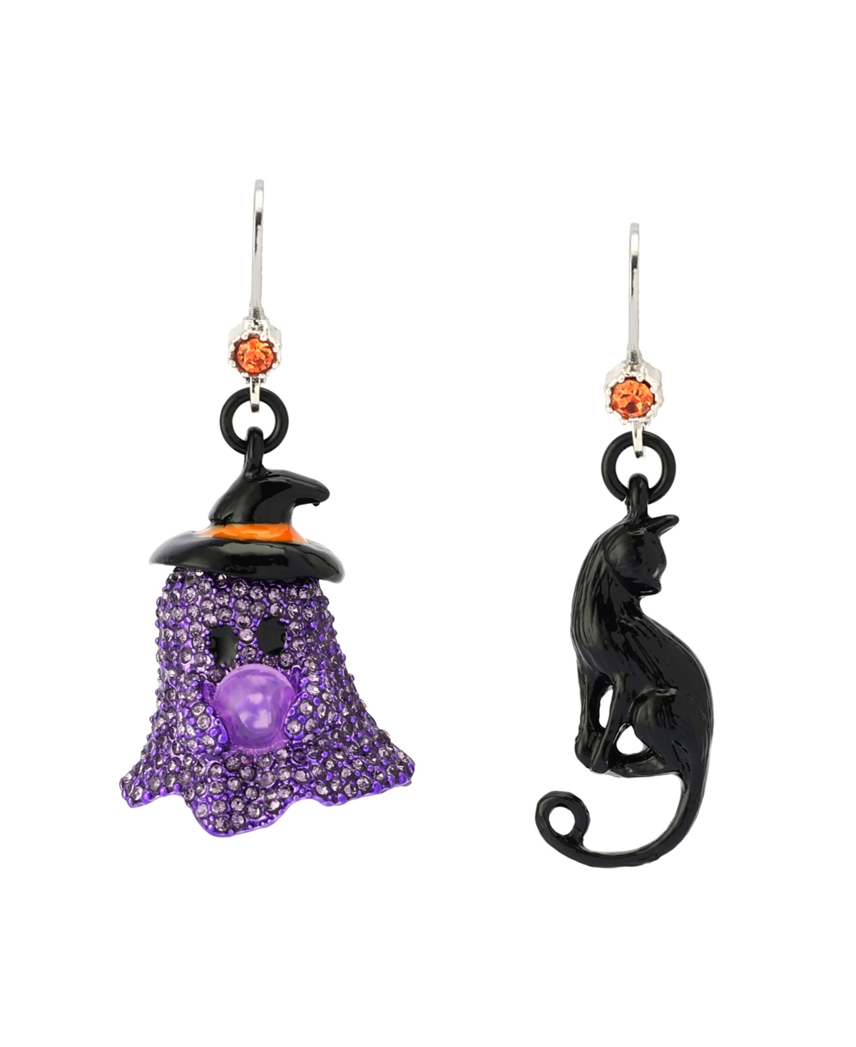 Betsey Johnson Faux Stone Halloween Cat Ghost Mismatch Drop Earrings