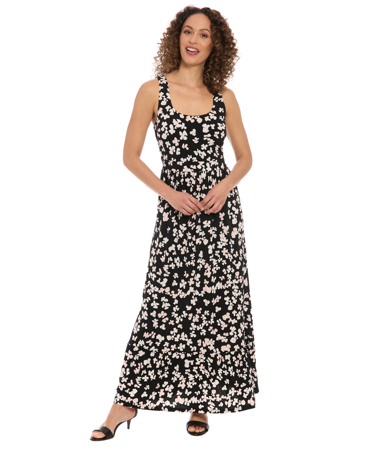 London Times Petite Sleeveless Scoop-neck A-line Maxi Dress In Black