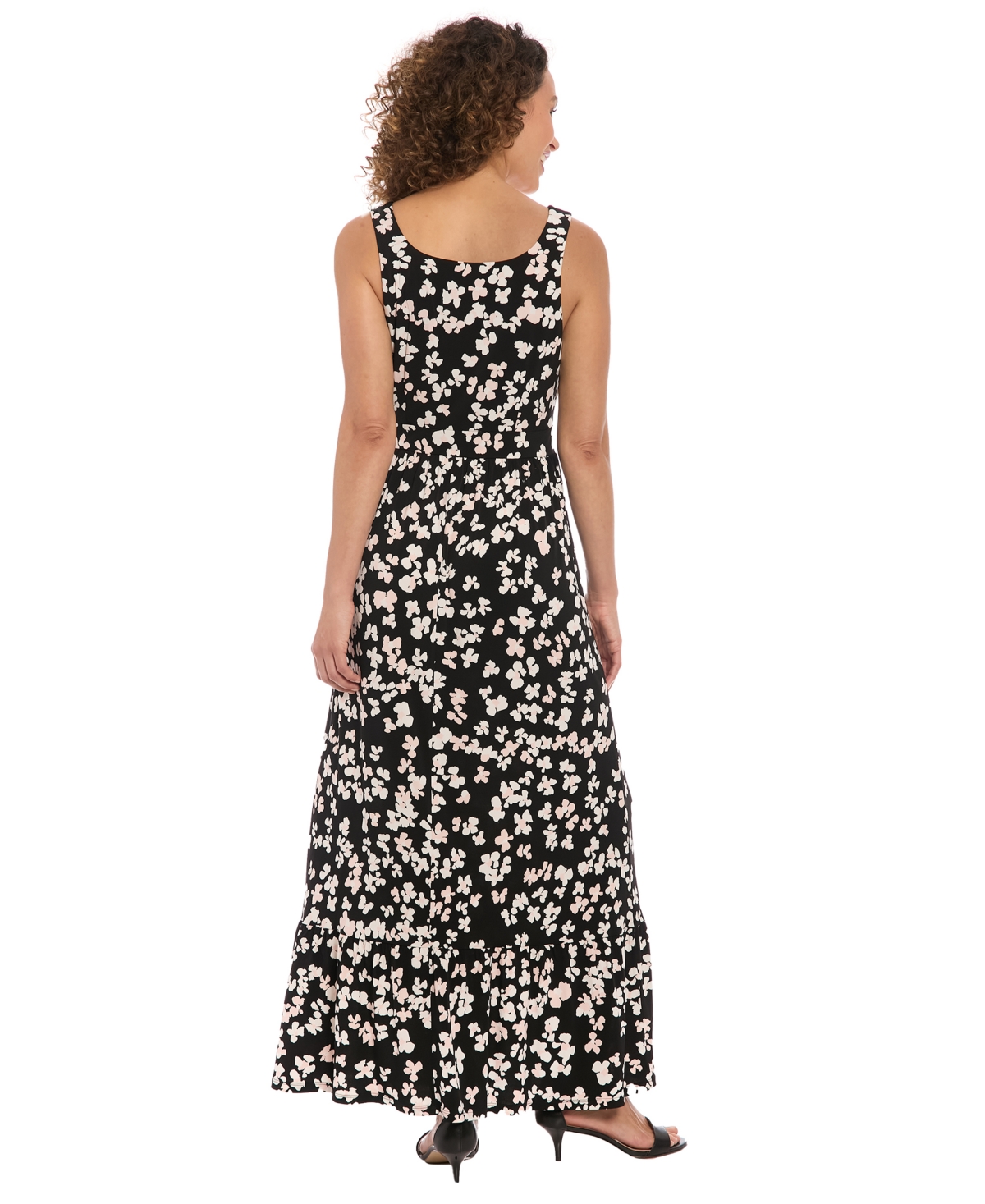 London Times Petite Sleeveless Scoop-neck A-line Maxi Dress In Black