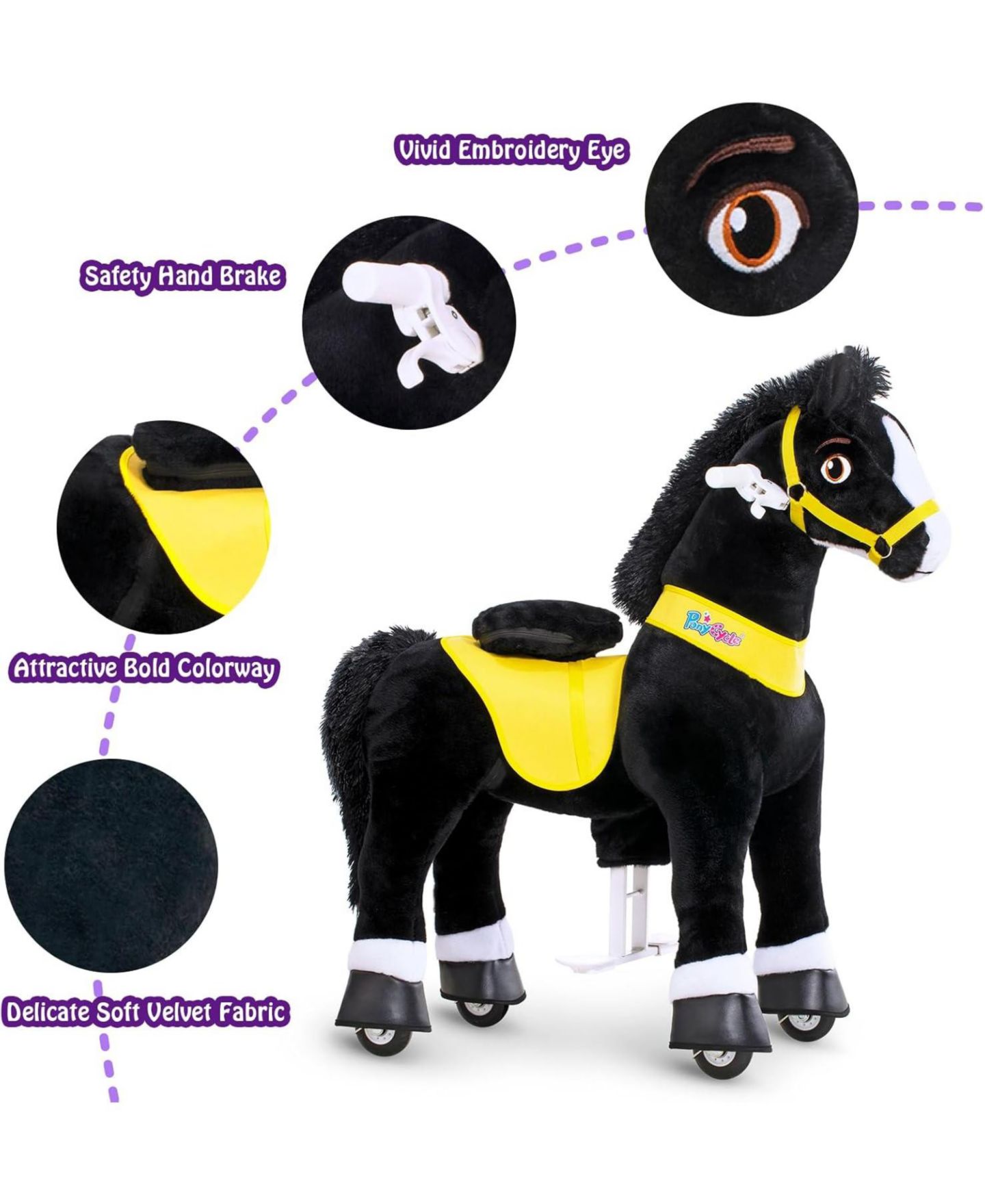 Детская игрушка PonyCycle Model E Size 4 Battery-Free Ride-On Horse with Hand Brake, Ages 4-7, цвет: Чёрный — фото 2