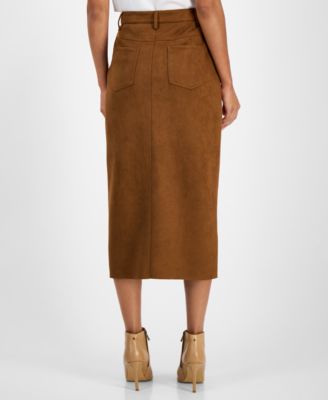 Women's Faux-Suede Slit-Front Midi Skirt 