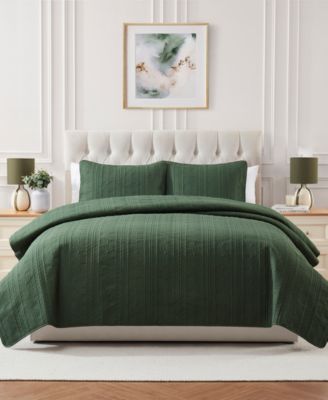 Seventh Studio Cable Knit Pinsonic Microfiber Quilt Sets In Green