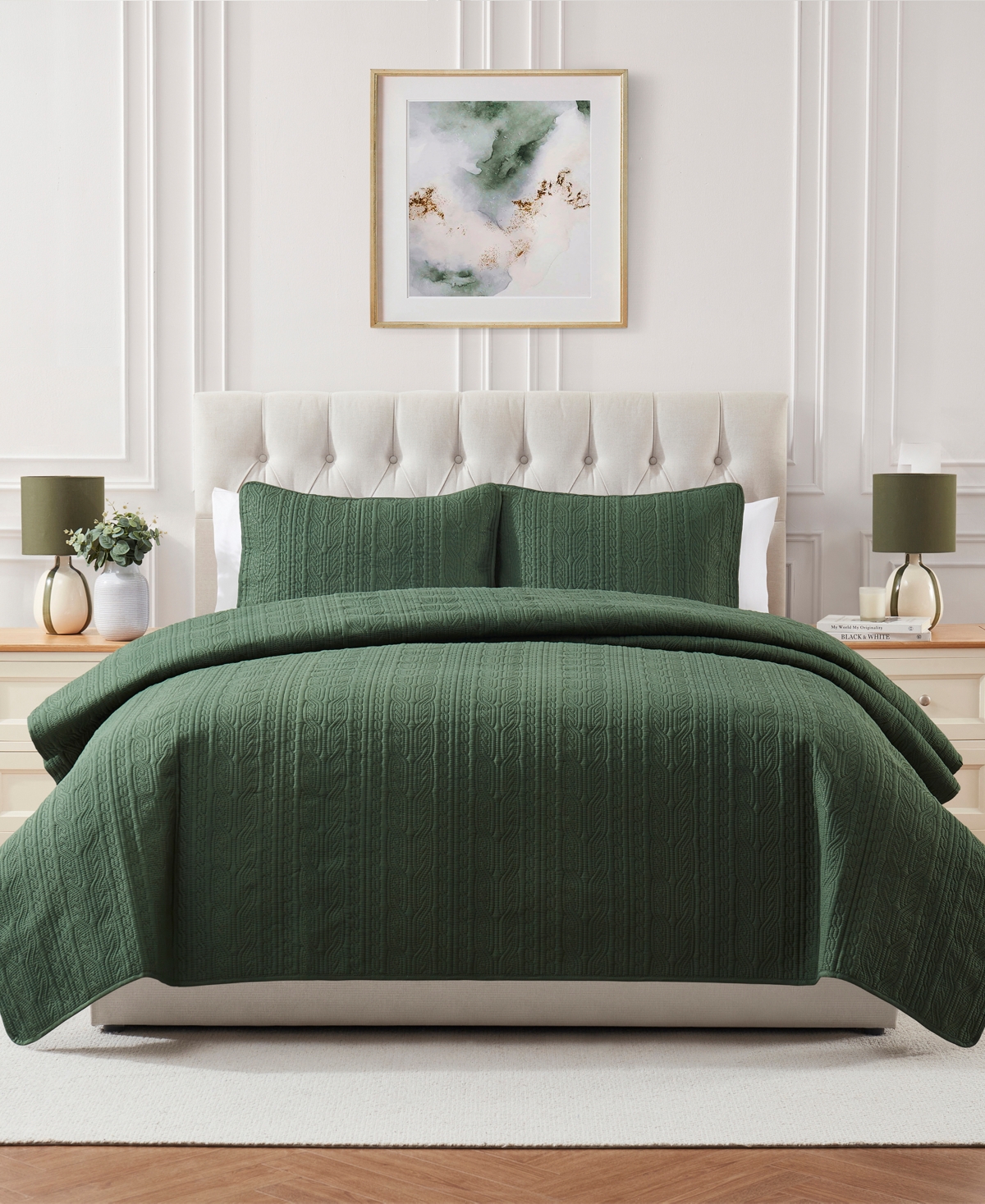 Seventh Studio Cable-knit Pinsonic Microfiber 3-pc. Quilt Set, King In Green
