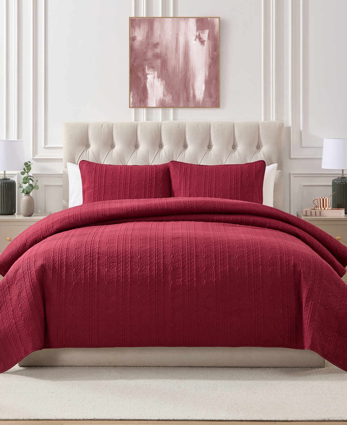 Seventh Studio Cable-knit Pinsonic Microfiber 2-pc. Quilt Set, Twin In Burgundy