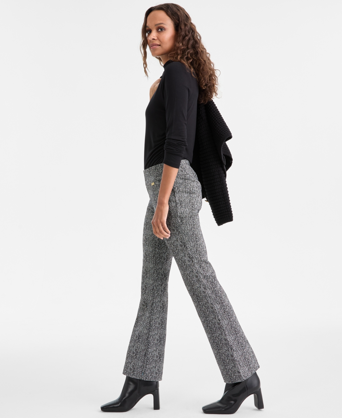 Inc International Concepts Herringbone Bootcut Pants, Petite & Petite Short, Macy's Exclusive In Gray