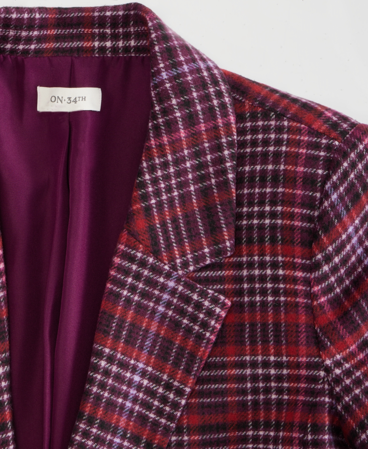 On 34th Women's Plaid Single-button Blazer, Macy's Exclusive In Burgundy