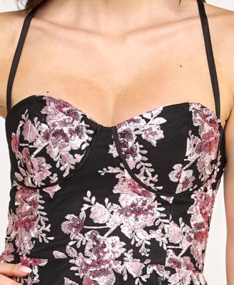 Juniors' Floral Embroidered Fit and Flare Dress