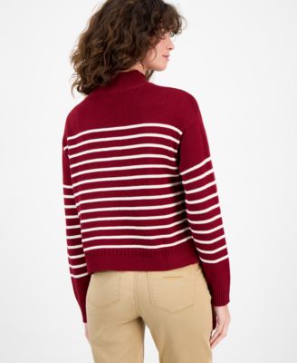 Women's Mock-Neck Stripe Long-Sleeve Sweater 