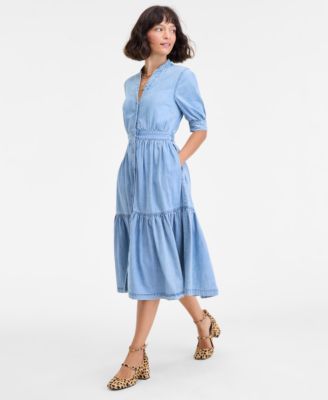 Women's Denim Puff-Sleeve Midi Dress, Macy's Exclusive
