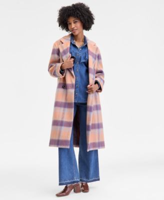 On 34th - Women's Brushed Plaid Double-Breasted Coat