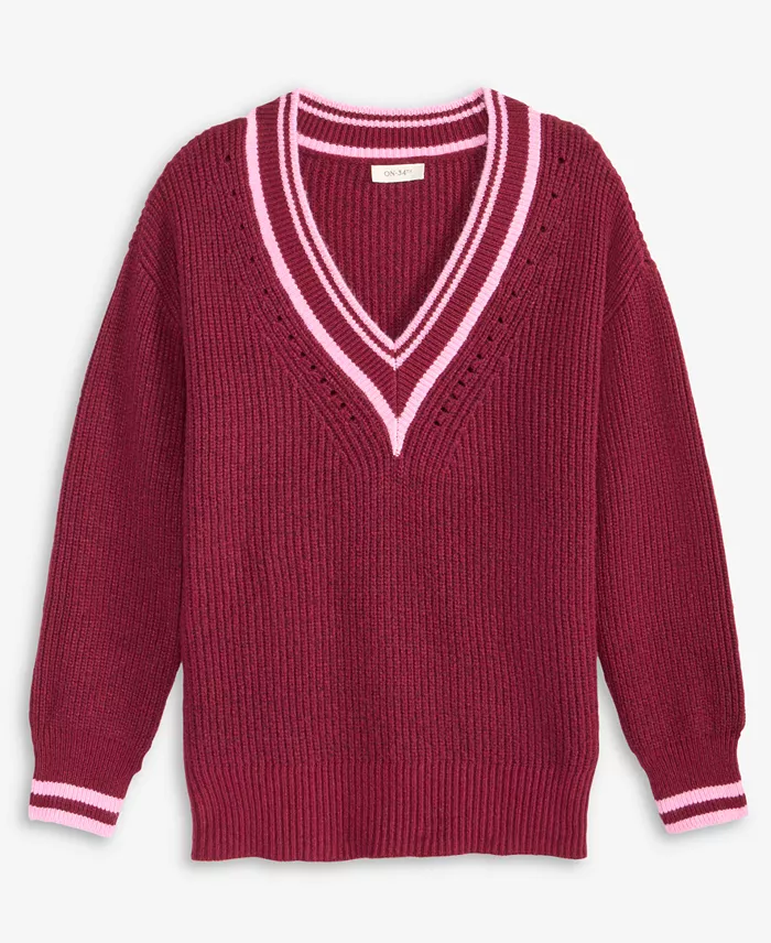 Women's Varsity Tipped V-Neck Sweater - thumbnail 6
