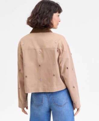 Women's Embellished Corduroy Collar Cropped Barn Jacket, Macy's Exclusive