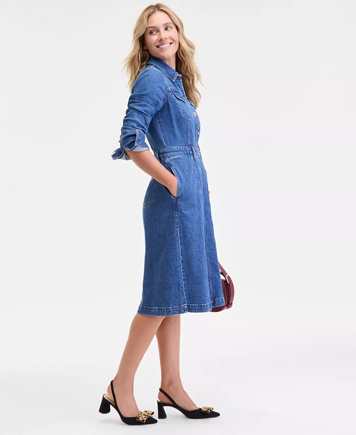 Women's Denim Midi Shirtdress - thumbnail 2
