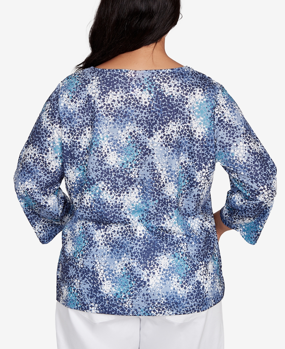 Hearts Of Palm Plus Size Printed Poly Square Ring Neck Top