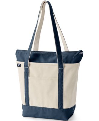 Medium 5 Pocket Zip Top Long Handle Canvas Tote Bag