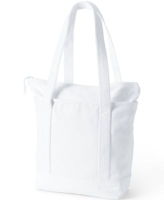 Medium Solid Color 5 Pocket Zip Top Long Handle Canvas Tote Bag