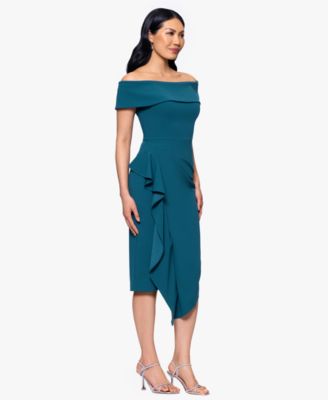 Off-the-Shoulder Midi Scuba Crepe Dress