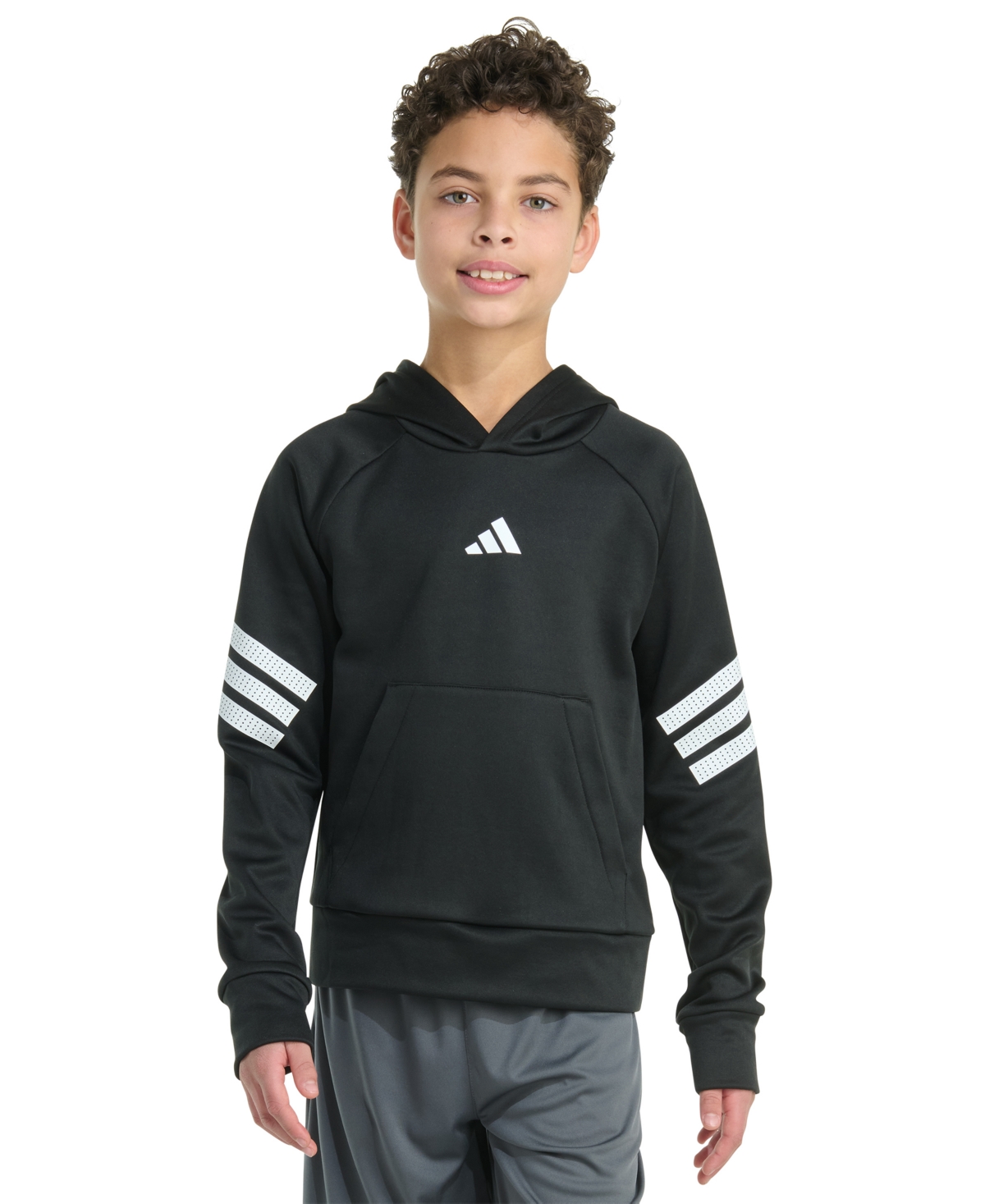 Adidas Originals Big Boys Long Sleeve Pull-on Hoodie Sweatshirt In Black