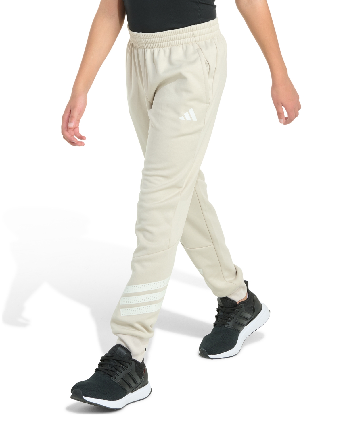 Adidas Originals Big Boys Elastic Waistband 3-stripe Jogger Pants In Neutral