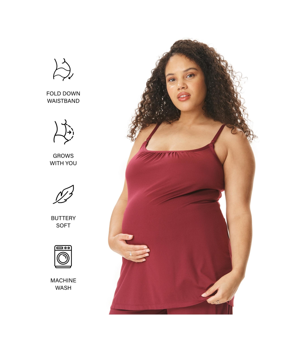 Motherhood Women's Maternity Sleeveless Swing Nursing Cami with Foldover Waistband Pant Sleep Set