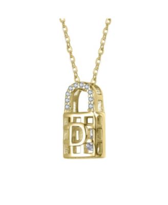 14K Gold Plated with Clear Cubic Zirconia Accents Padlock Pendant Necklace