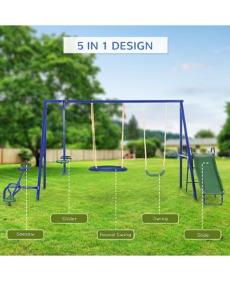 4-in-1 Kids Metal Swing Set for Backyard