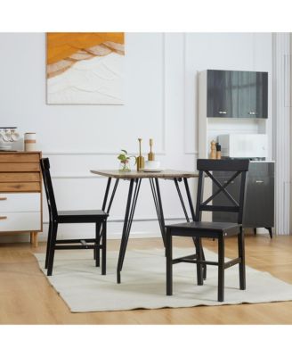 Wooden Farmhouse Dining Chairs Set of 2 with Cross Back,