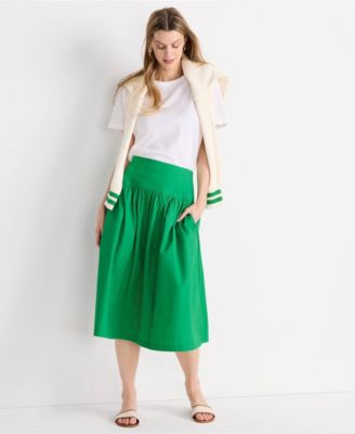 Women's Poplin Drop Waist Midi Skirt - Set Bottom