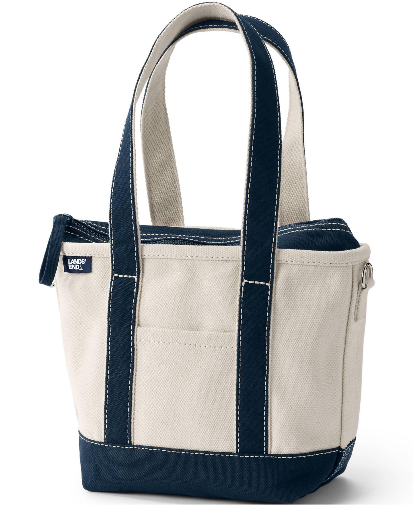 Сумка Lands' End Small 3 Pocket Zip Top Long Handle Canvas, цвет: Натуральный / Тёмно-синий — фото 1