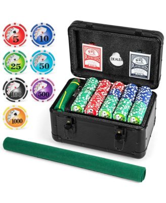 Texas Holdem Poker Chip Set with 600 Pieces Chips 2 Deck of Cards & Dealer Button