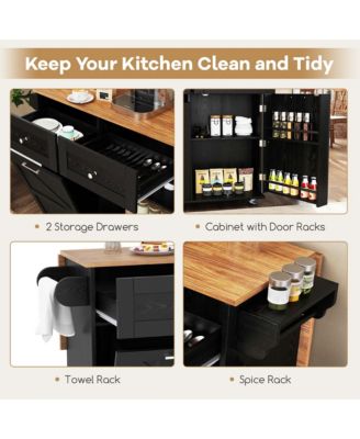 Rolling Kitchen Island Kitchen Island Cart with Drop Leaf Trash Can Cabinet